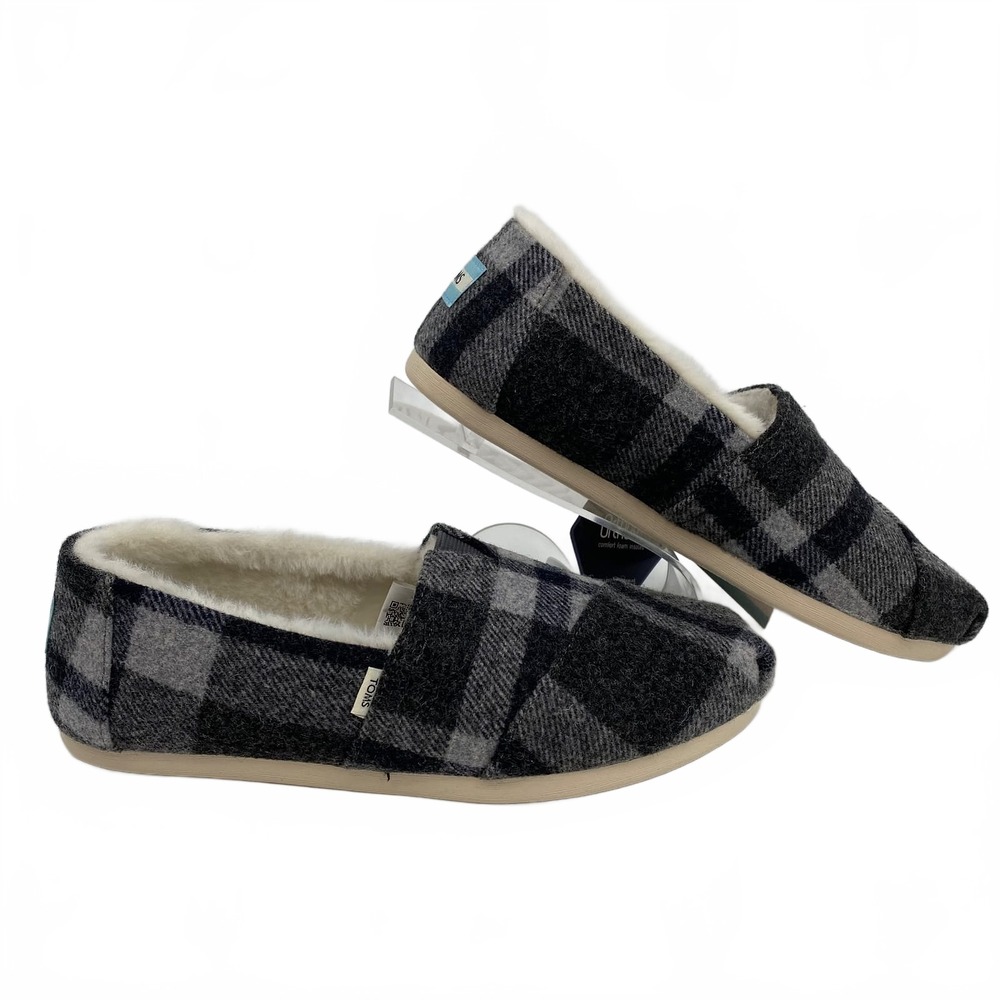 Toms Grey Plaid Fuzzy-Lined Sneakers | Womens 6.5
